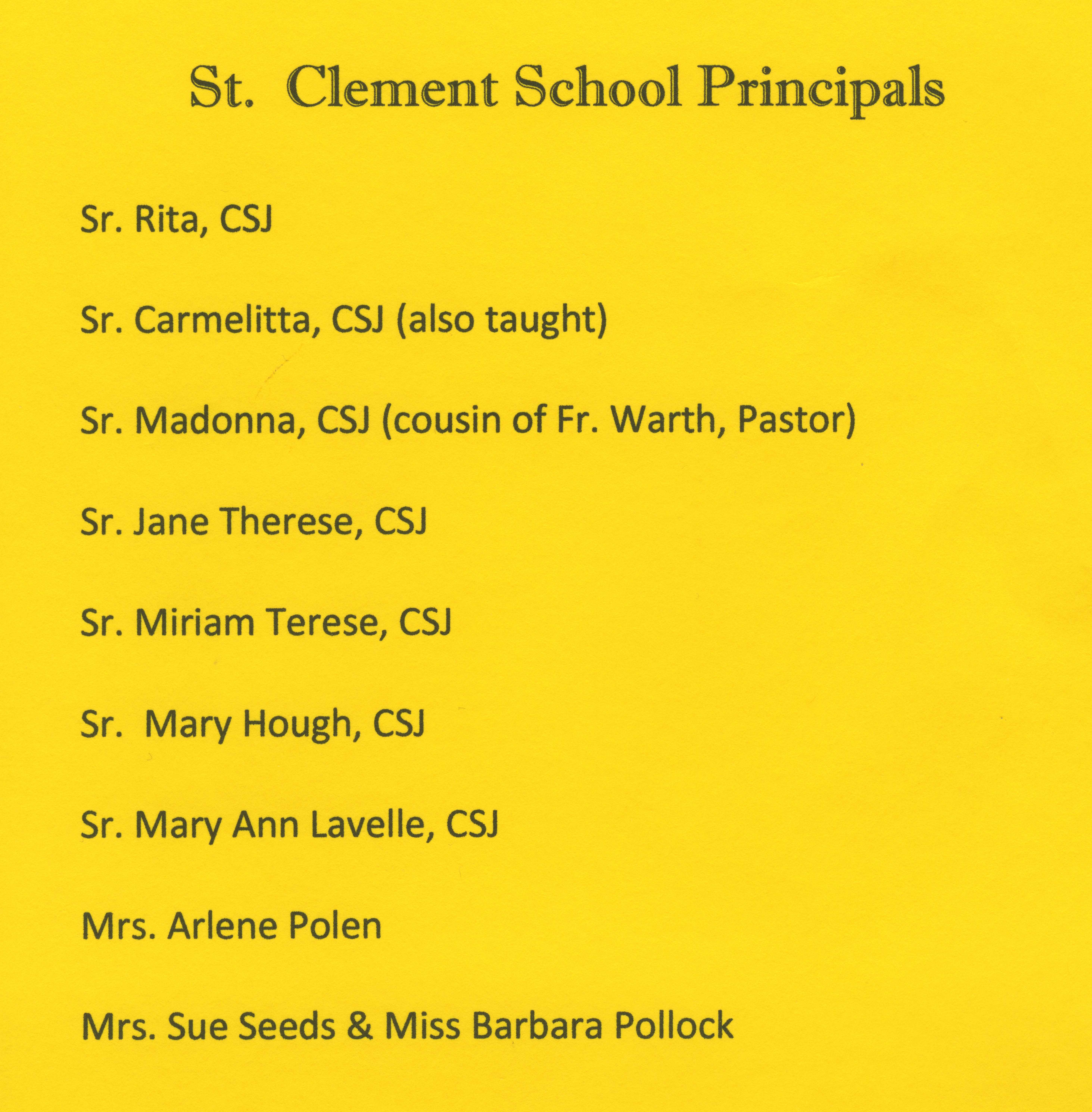 St. Clement School Principals